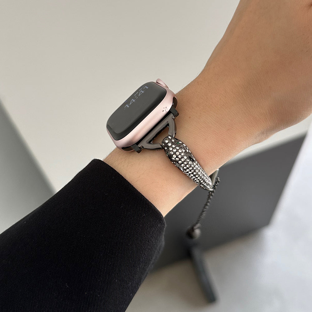 For Apple Watch Ultra 2 Ultra 49mm / Series 9 8 7 45mm / 6 5 4 SE (2023) SE (2022) SE 44mm / 3 2 1 42mm Band Zinc Alloy Leopard Head Bracelet - Black For Apple Watch Ultra 2 Ultra 49mm / Series 9 8 7 45mm / 6 5 4 SE (2023) SE (2022) SE 44mm / 3 2 1 42mm Band Zinc Alloy Leopard Head Bracelet - Black